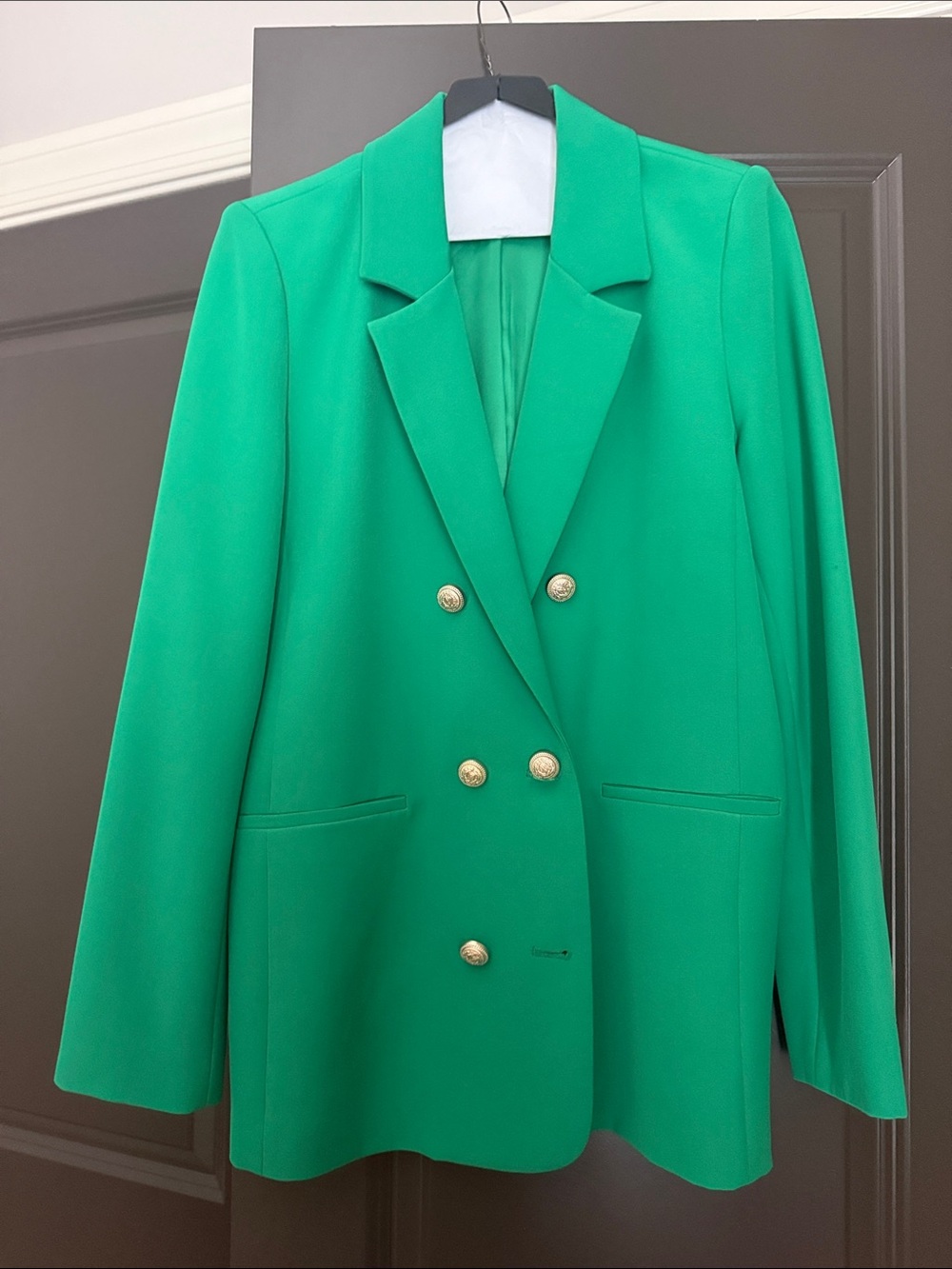 Generation Love Emerald Green Double-Breasted Blazer with Gold Buttons
